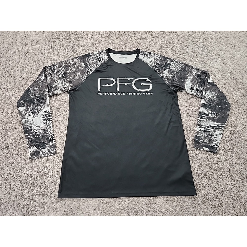 Columbia PFG Shirt Mens L Black Good Abstract Raglan Long Sleeve XM5608